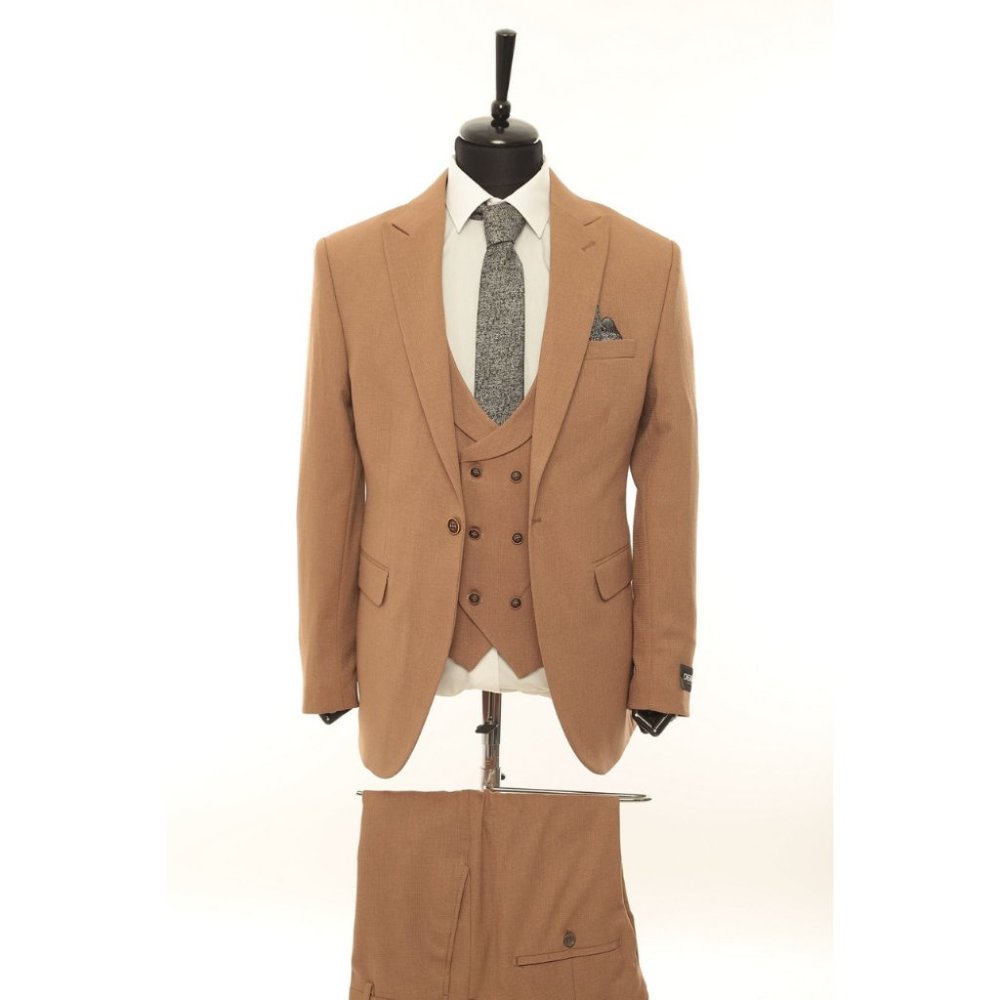 Derman Cinnamon Patterned Fabric Luxury Suit 3 Pieces
